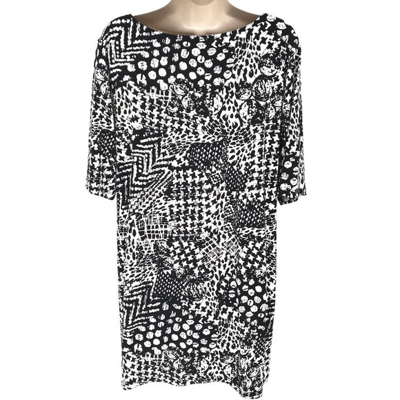 Style & Co Womens Black White Print Rhinestone Detail Tunic Size  L - Picture 3 of 7